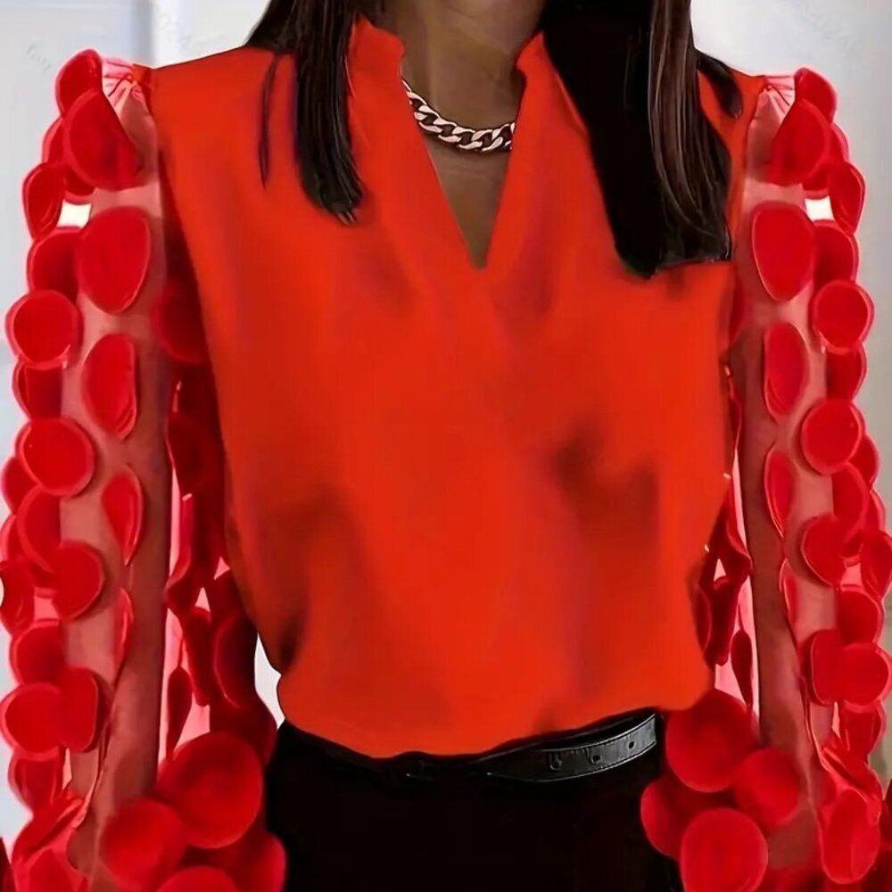 Elegant Circle Patch V-Neck Blouse  C